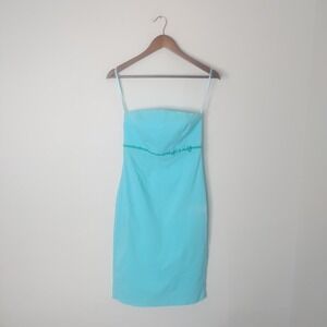 Vintage Express Strapless Sheath Dress Women's 6 Turquoise Ribbon Bow Preppy